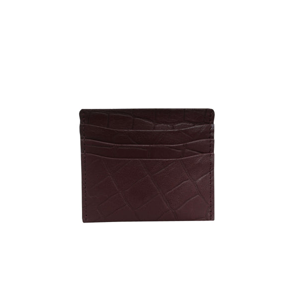 'FANN' Burgundy Croc Embossed Round Design RFID Leather Credit Card Holder