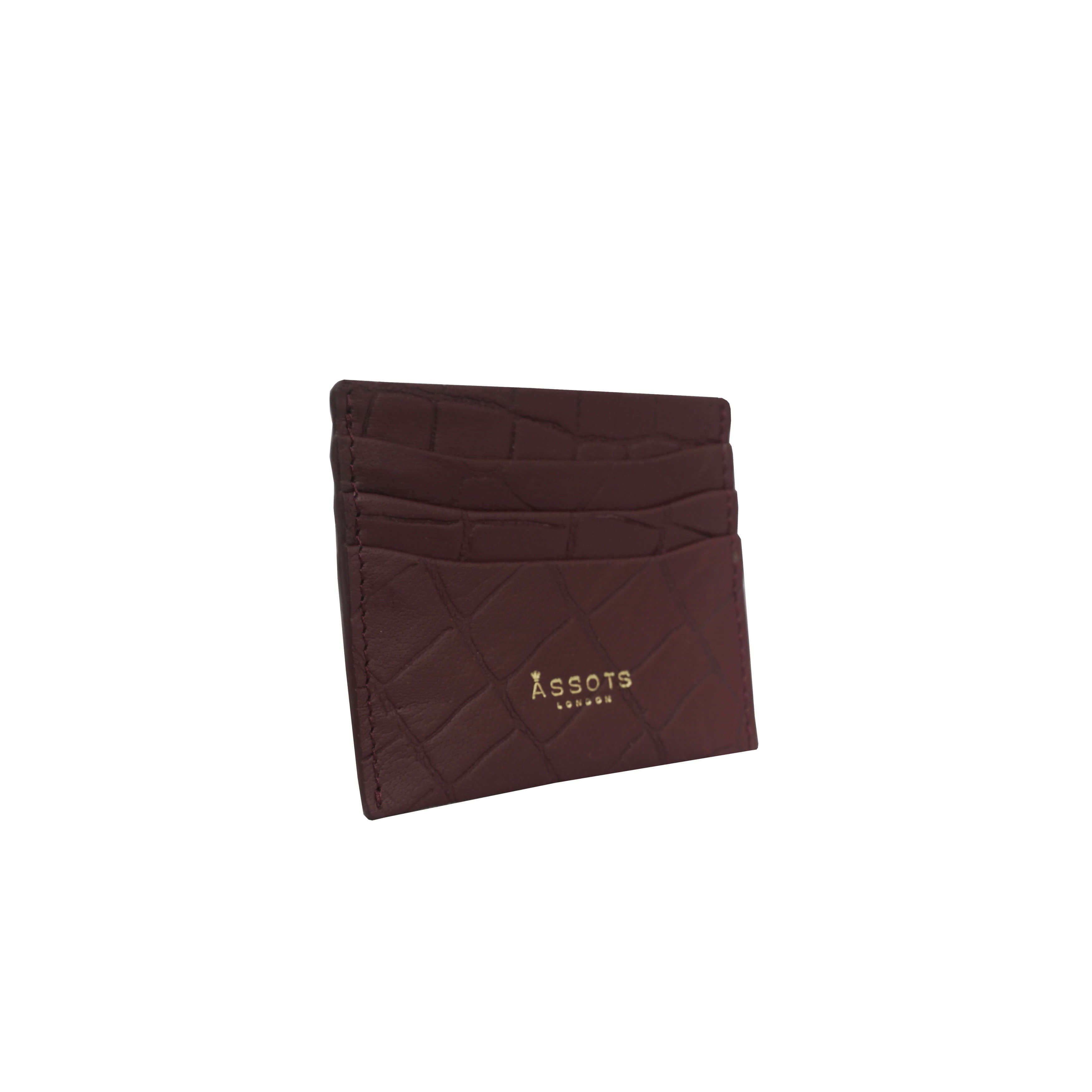 'FANN' Burgundy Croc Embossed Round Design RFID Leather Credit Card Holder