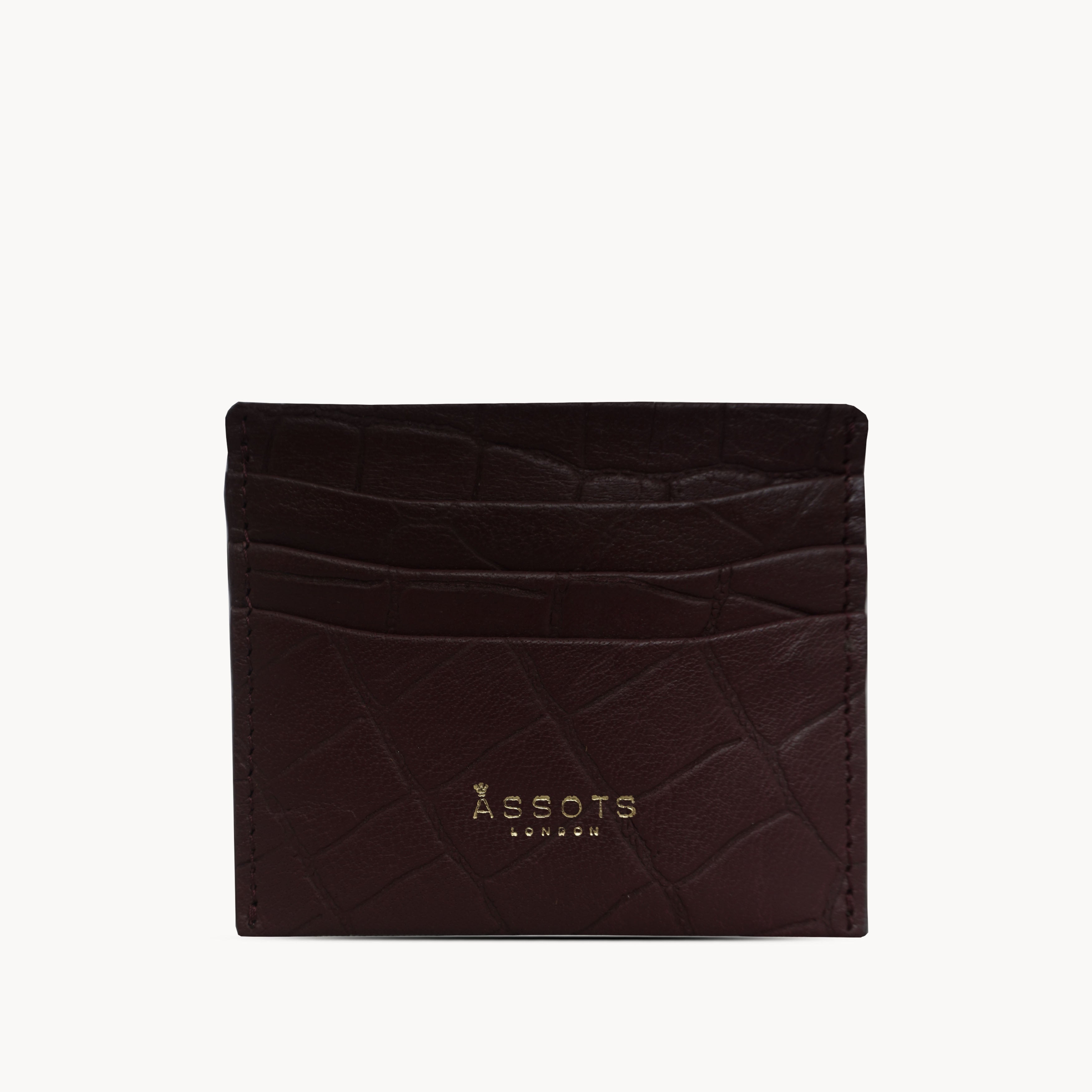 'FANN' Burgundy Croc Embossed Round Design RFID Leather Credit Card Holder