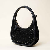 'FESTIVE BAG' Black & Gold Star Sparkle Genuine Leather Shoulder Bag