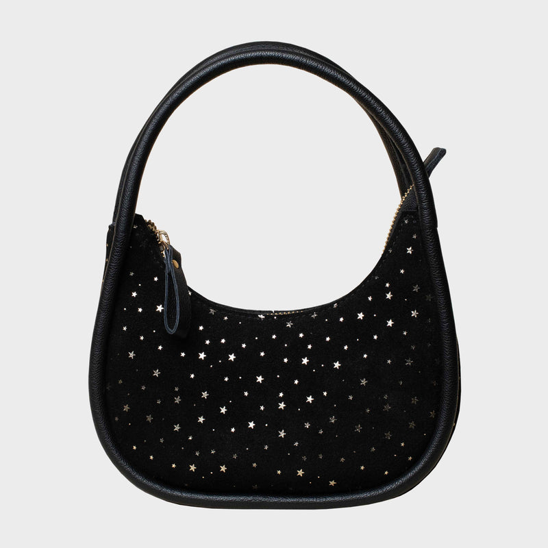 'FESTIVE BAG' Black & Gold Star Sparkle Genuine Leather Shoulder Bag