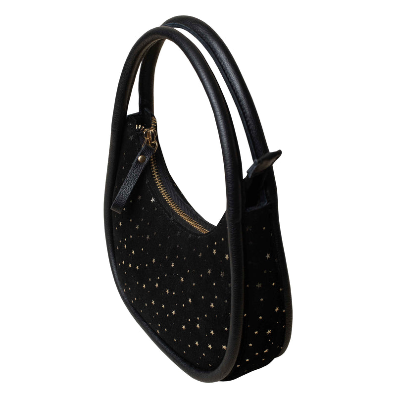 'FESTIVE BAG' Black & Gold Star Sparkle Genuine Leather Shoulder Bag