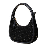 'FESTIVE BAG' Black & Gold Star Sparkle Genuine Leather Shoulder Bag