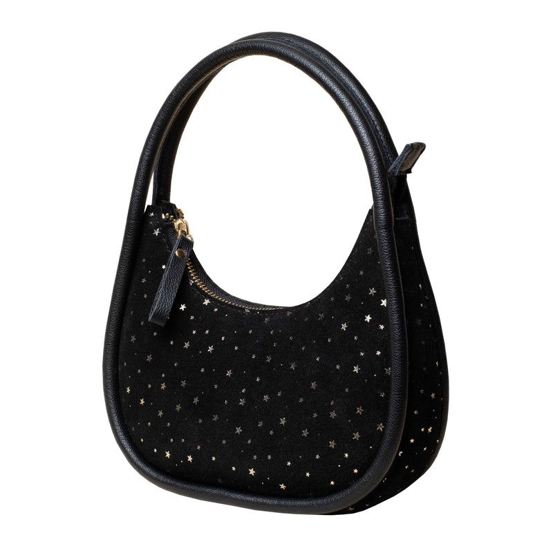 'FESTIVE BAG' Black & Gold Star Sparkle Genuine Leather Shoulder Bag