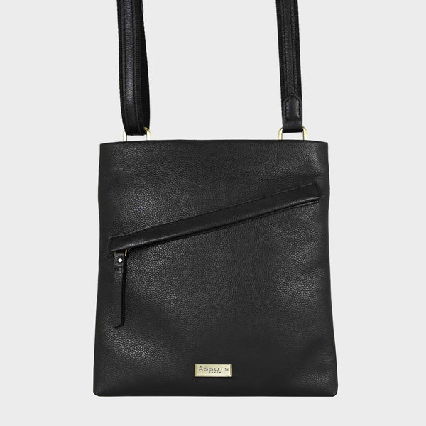 'FLORENCE' Black Pebble Grain Leather Crossbody Sling Bag