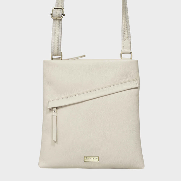 'FLORENCE' Cream Pebble Grain Leather Crossbody Sling Bag