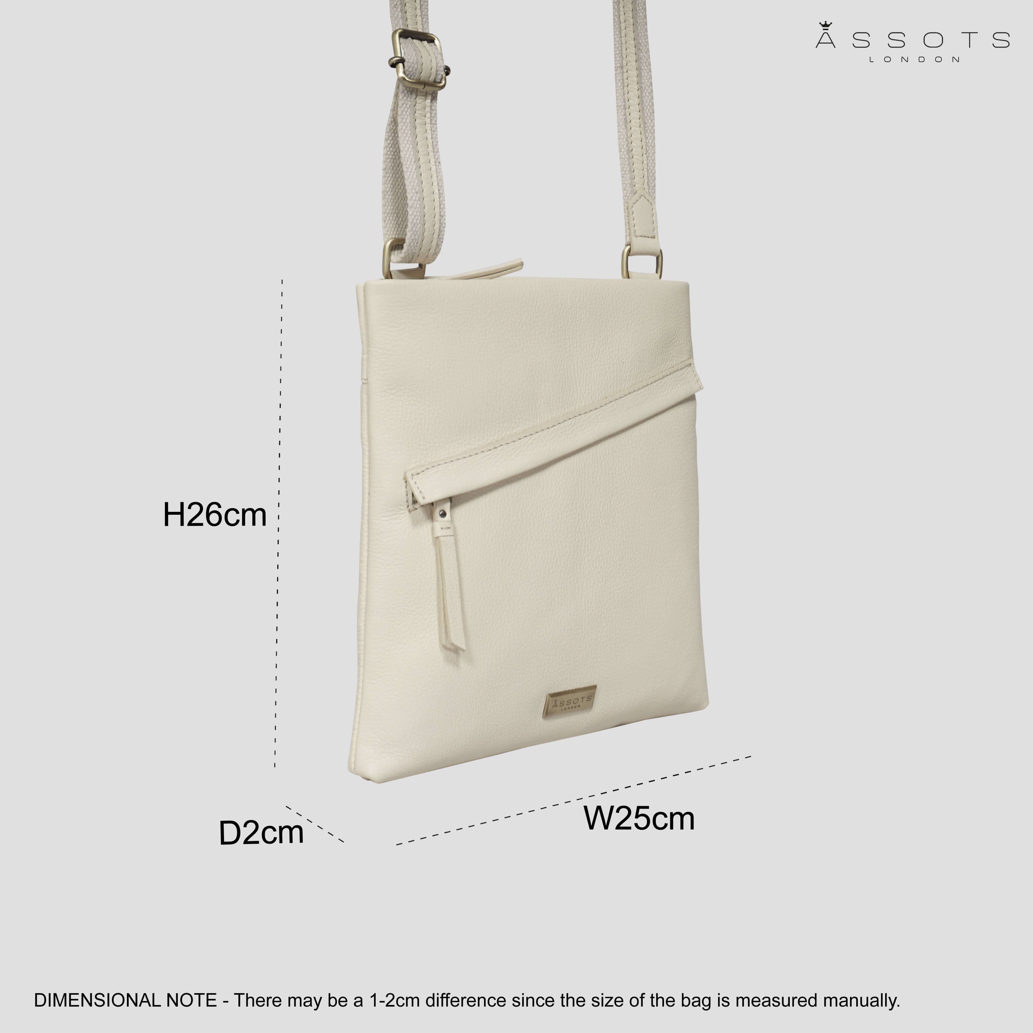 'FLORENCE' Cream Pebble Grain Leather Crossbody Sling Bag