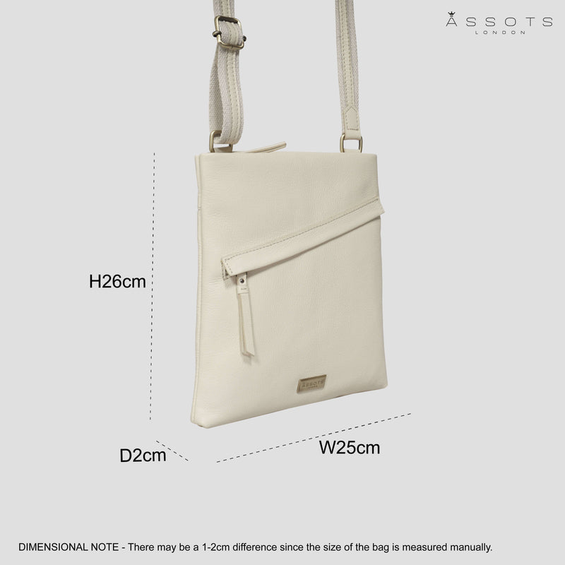 'FLORENCE' Cream Pebble Grain Leather Crossbody Sling Bag