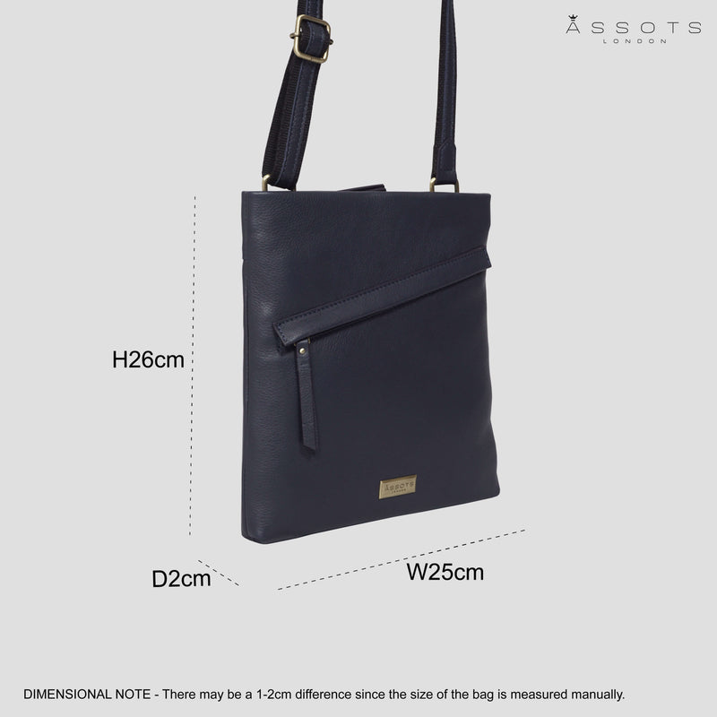 'FLORENCE' Navy Pebble Grain Leather Crossbody Sling Bag