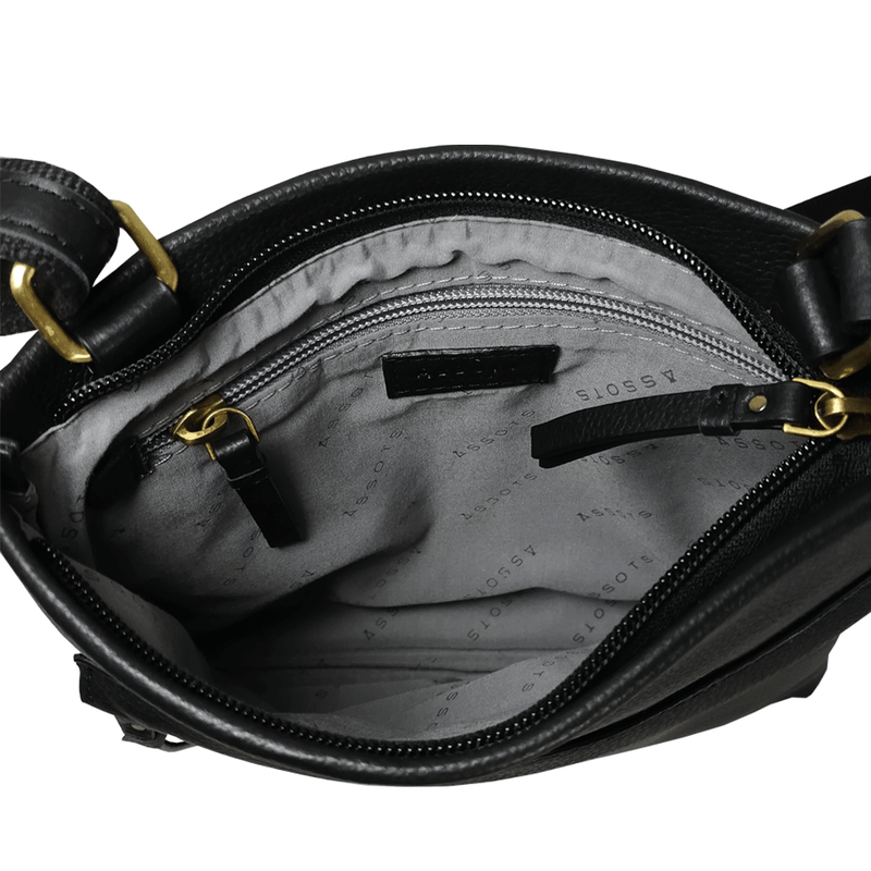'FLORENCE' Black Pebble Grain Leather Crossbody Sling Bag