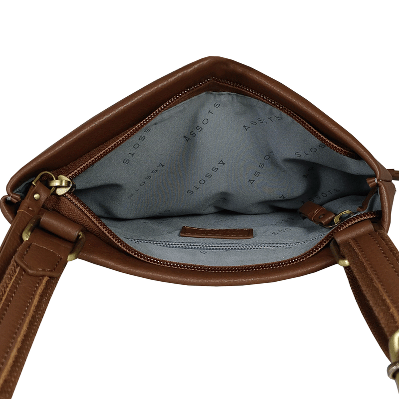 'FLORENCE' Tan Pebble Grain Leather Crossbody Sling Bag