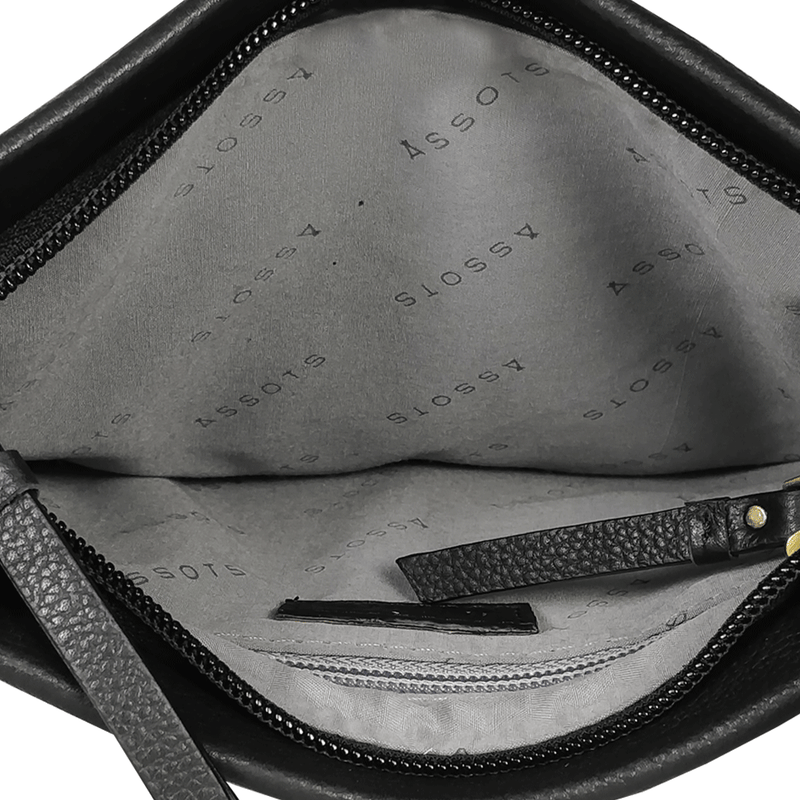 'FLORENCE' Black Pebble Grain Leather Crossbody Sling Bag