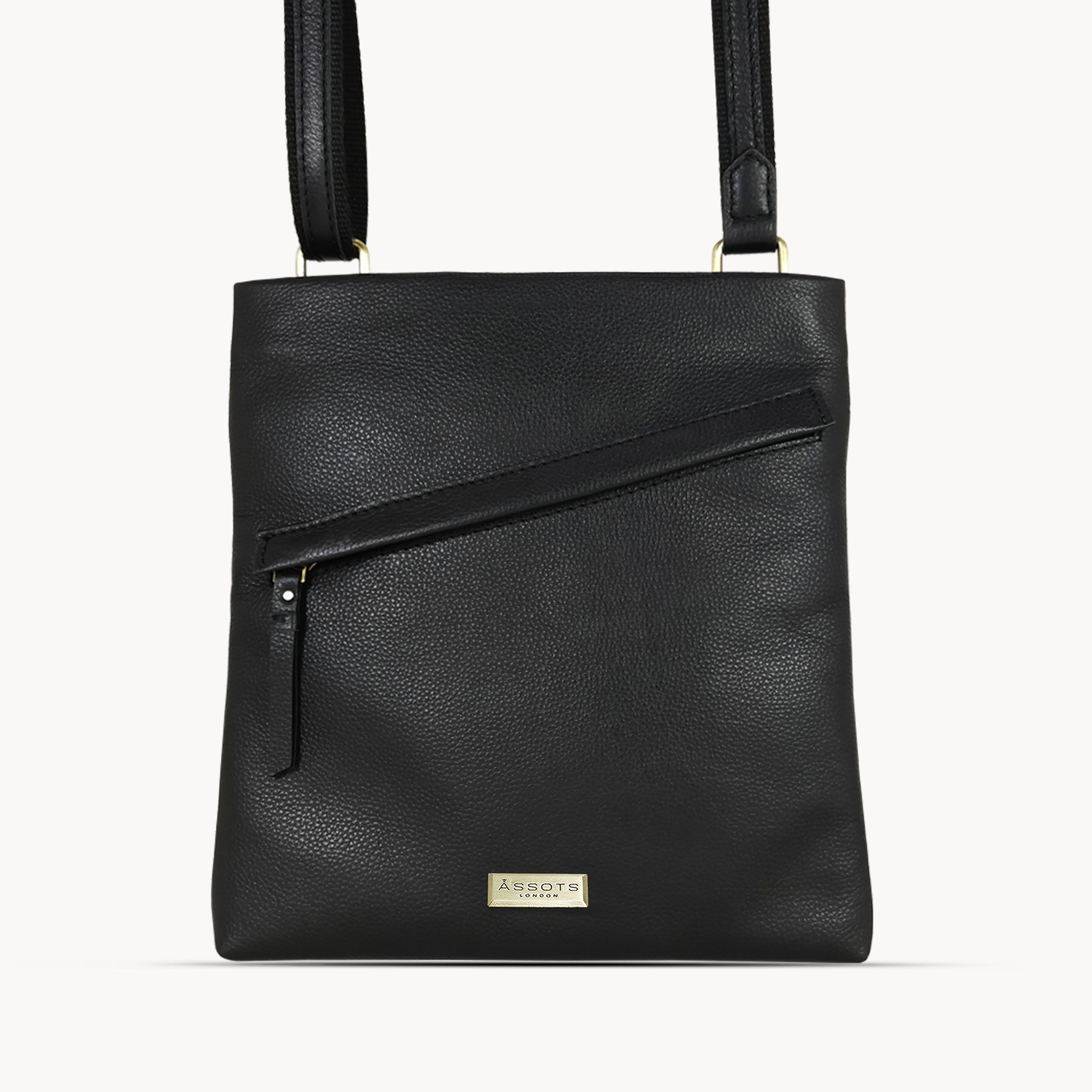 'FLORENCE' Black Pebble Grain Leather Crossbody Sling Bag