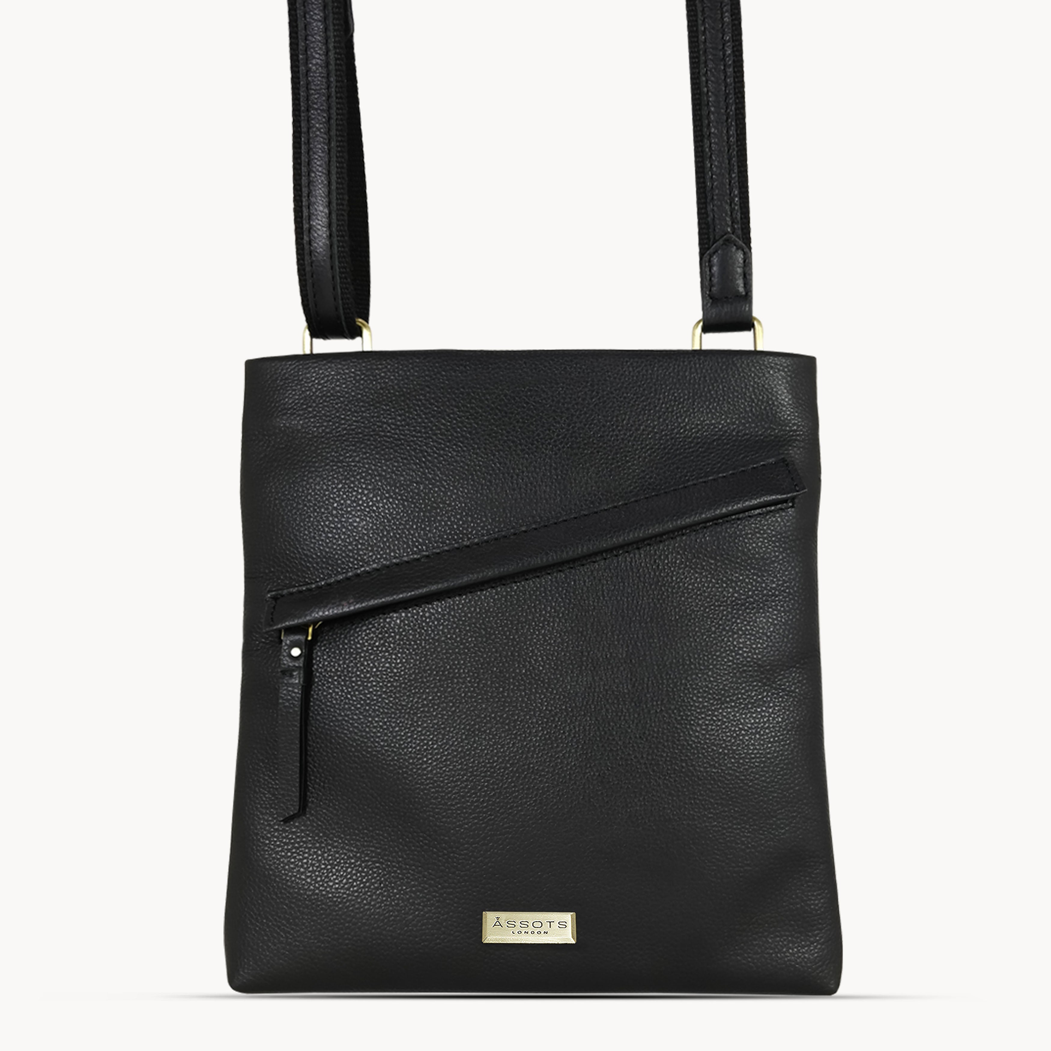 'FLORENCE' Black Pebble Grain Leather Crossbody Sling Bag