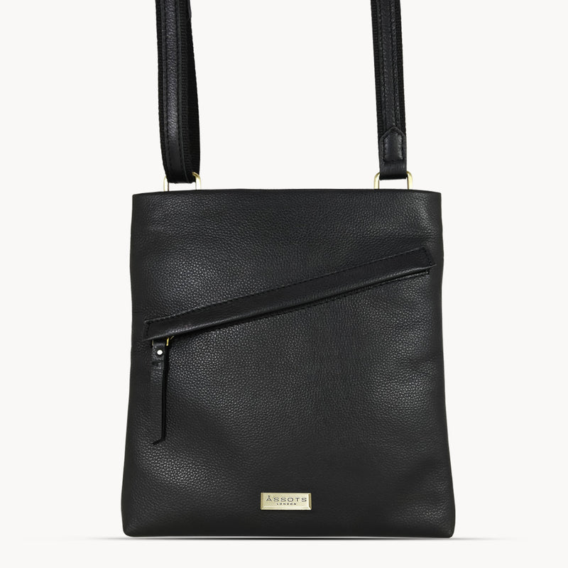 'FLORENCE' Black Pebble Grain Leather Crossbody Sling Bag