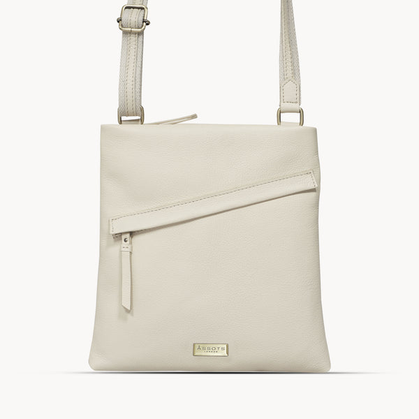 'FLORENCE' Cream Pebble Grain Leather Crossbody Sling Bag