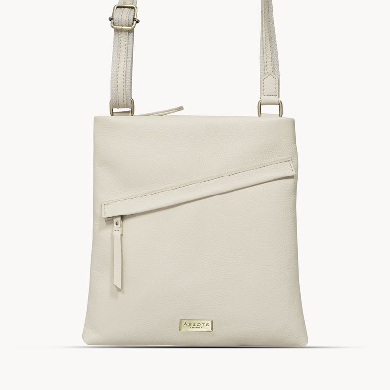 'FLORENCE' Cream Pebble Grain Leather Crossbody Sling Bag