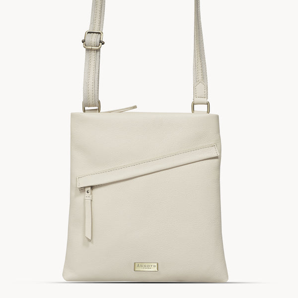 'FLORENCE' Cream Pebble Grain Leather Crossbody Sling Bag