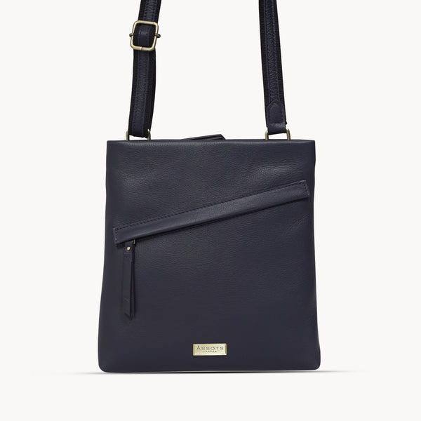 'FLORENCE' Navy Pebble Grain Leather Crossbody Sling Bag