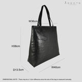 'FREYA' Black Semi Structured Unlined Croc Leather Tote Bag