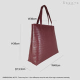 'FREYA' Burgundy Semi Structured Unlined Croc Leather Tote Bag