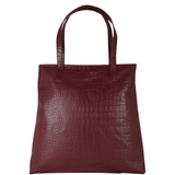 'FREYA' Burgundy Semi Structured Unlined Croc Leather Tote Bag
