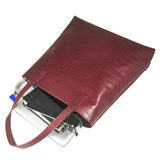 'FREYA' Burgundy Semi Structured Unlined Croc Leather Tote Bag