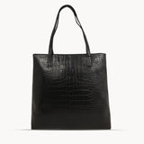 'FREYA' Black Semi Structured Unlined Croc Leather Tote Bag