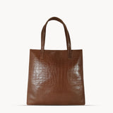 'FREYA' Tan Semi Structured Unlined Croc Leather Tote Bag