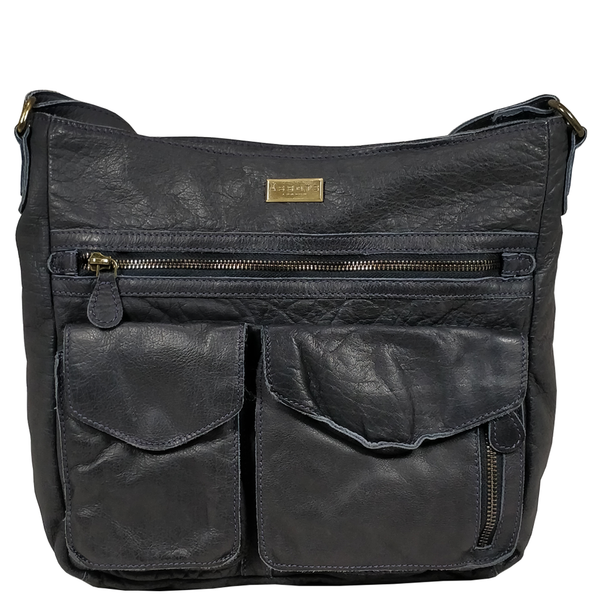 'FREYA' Black Semi Structured Unlined Croc Leather Tote Bag