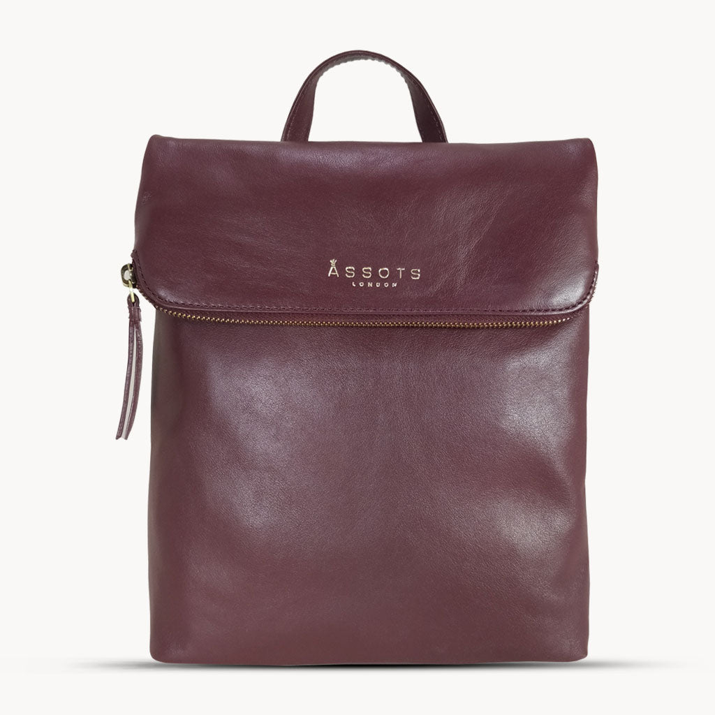 'MERLIN' Burgundy Full Grain Leather Zip Around Flap-over Backpack