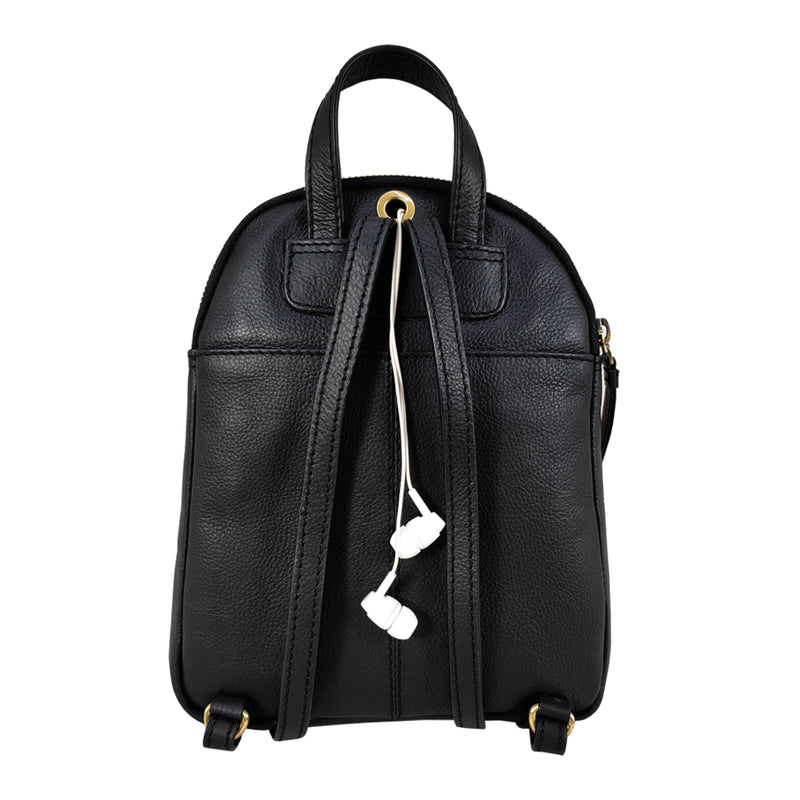 'GEORGE' Black Mini Pebble Grain Leather Backpack