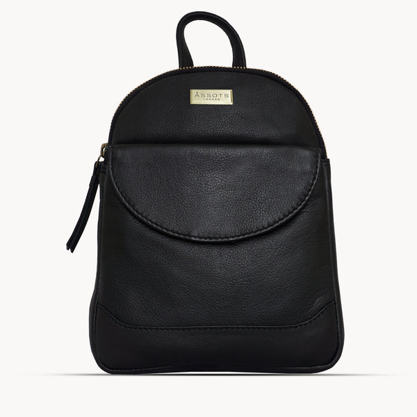 'GEORGE' Black Mini Pebble Grain Leather Backpack