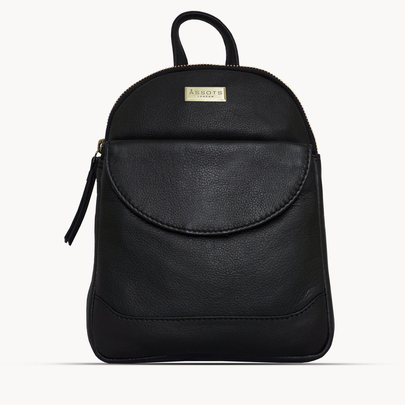 'GEORGE' Black Mini Pebble Grain Leather Backpack