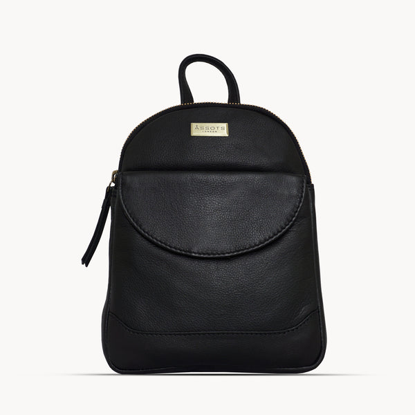 'GEORGE' Black Mini Pebble Grain Leather Backpack