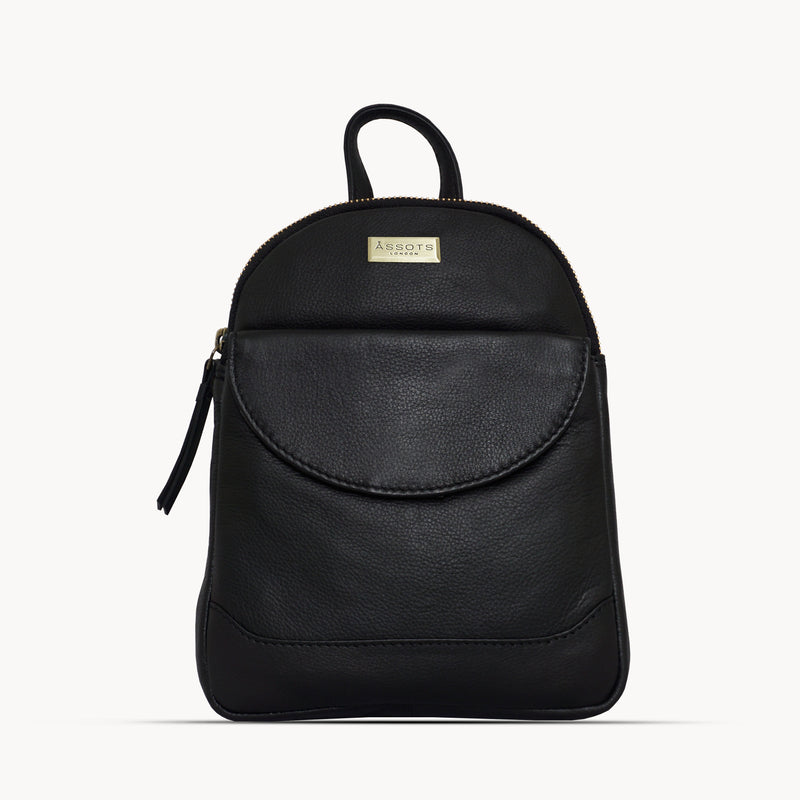'GEORGE' Black Mini Pebble Grain Leather Backpack