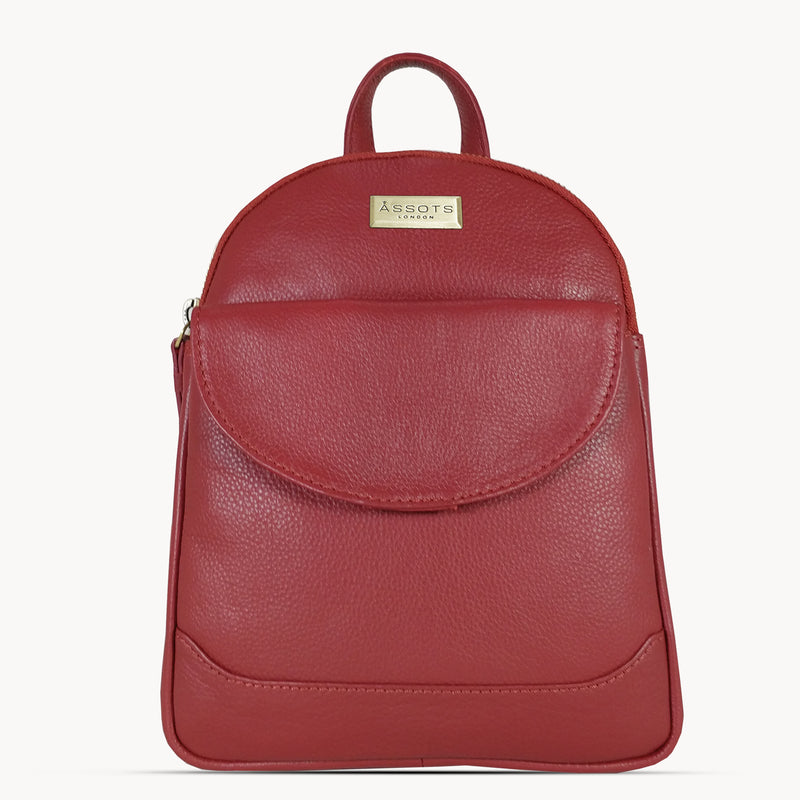 'GEORGE' Paprika Red Mini Pebble Grain Leather Backpack
