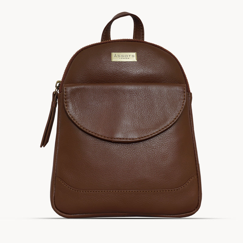'GEORGE' Tan Mini Pebble Grain Leather Backpack