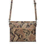 'GEORGIA' Tan Snake Print Real Leather Crossbody Sling Bag