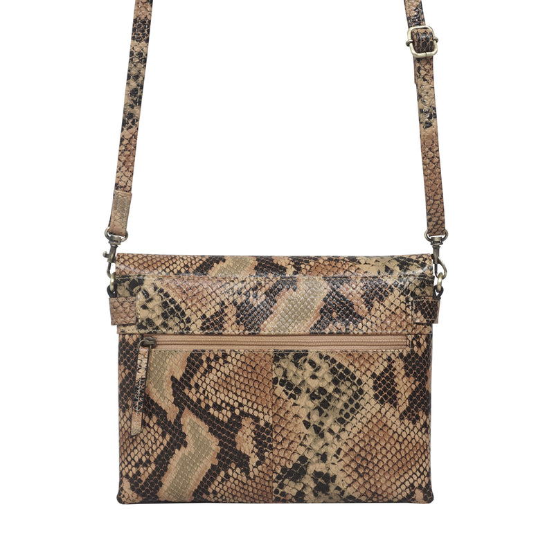 'GEORGIA' Tan Snake Print Real Leather Crossbody Sling Bag
