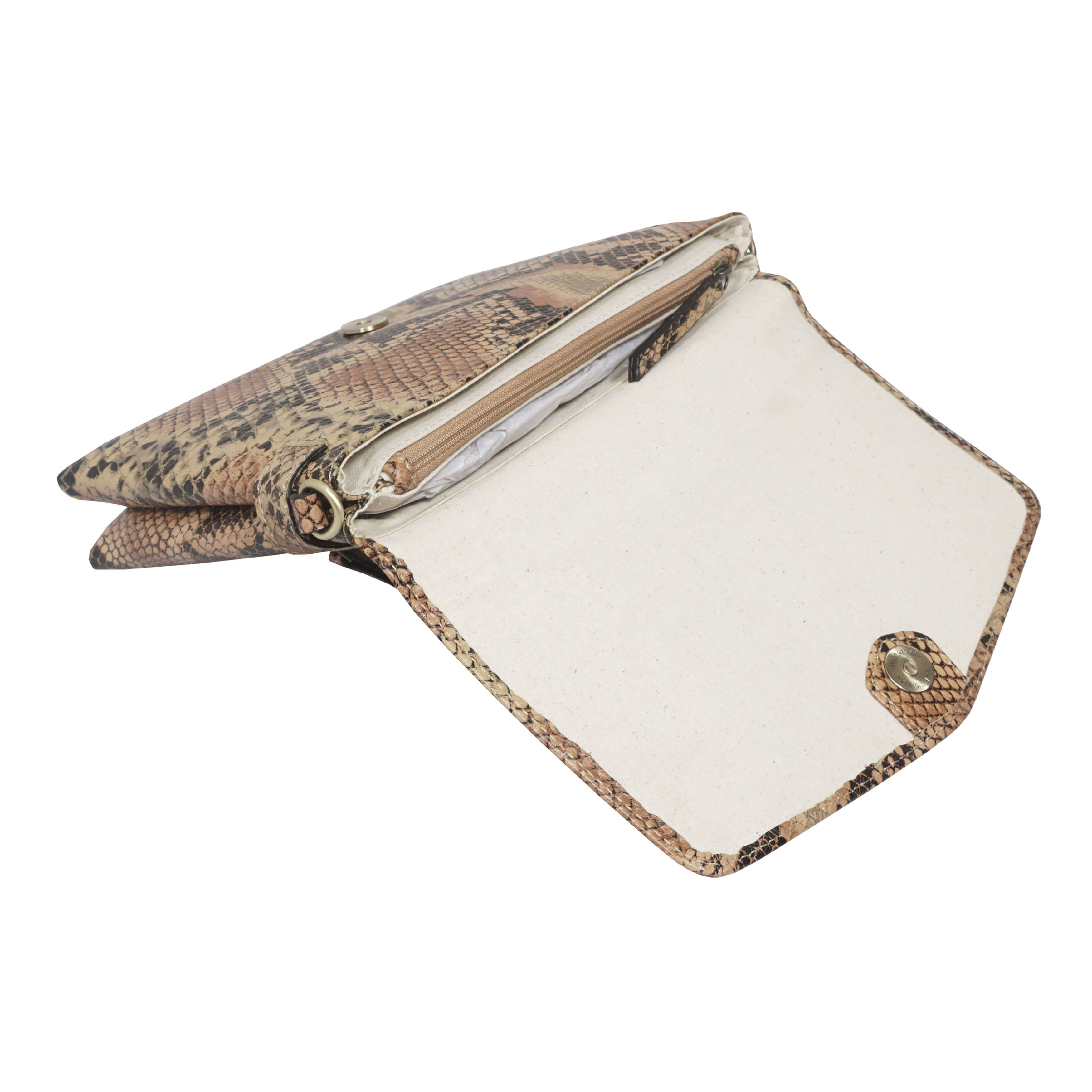 'GEORGIA' Tan Snake Print Real Leather Crossbody Sling Bag