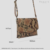 'GEORGIA' Tan Snake Print Real Leather Crossbody Sling Bag