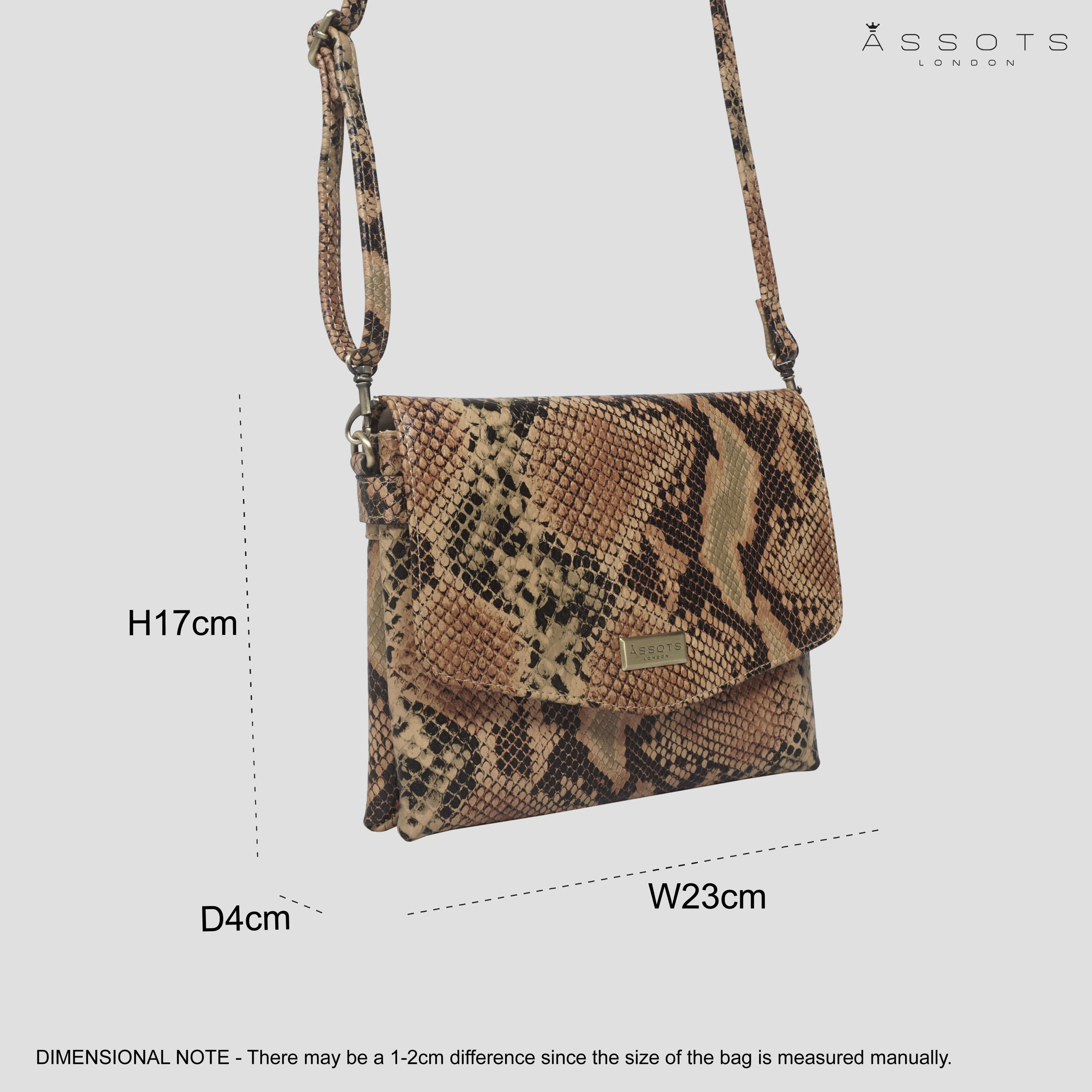 'GEORGIA' Tan Snake Print Real Leather Crossbody Sling Bag