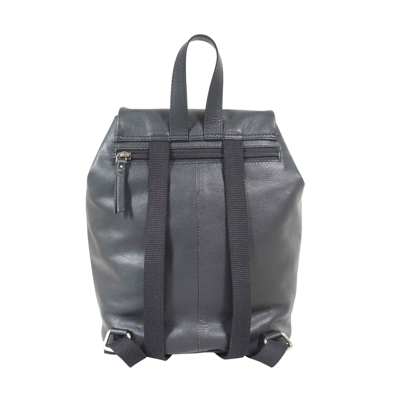 'GRACE' Black Full Grain Leather Flap-over Backpack