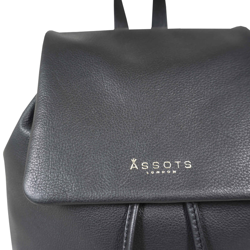 'GRACE' Black Full Grain Leather Flap-over Backpack