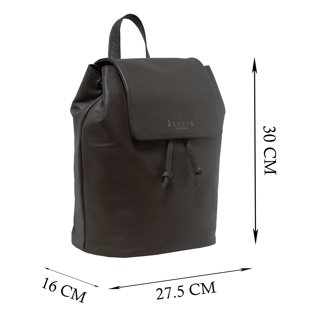 'GRACE' Mokka Brown Full Grain Leather Flap-over Backpack