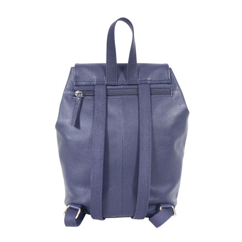 'GRACE' Navy Full Grain Leather Flap-over Backpack