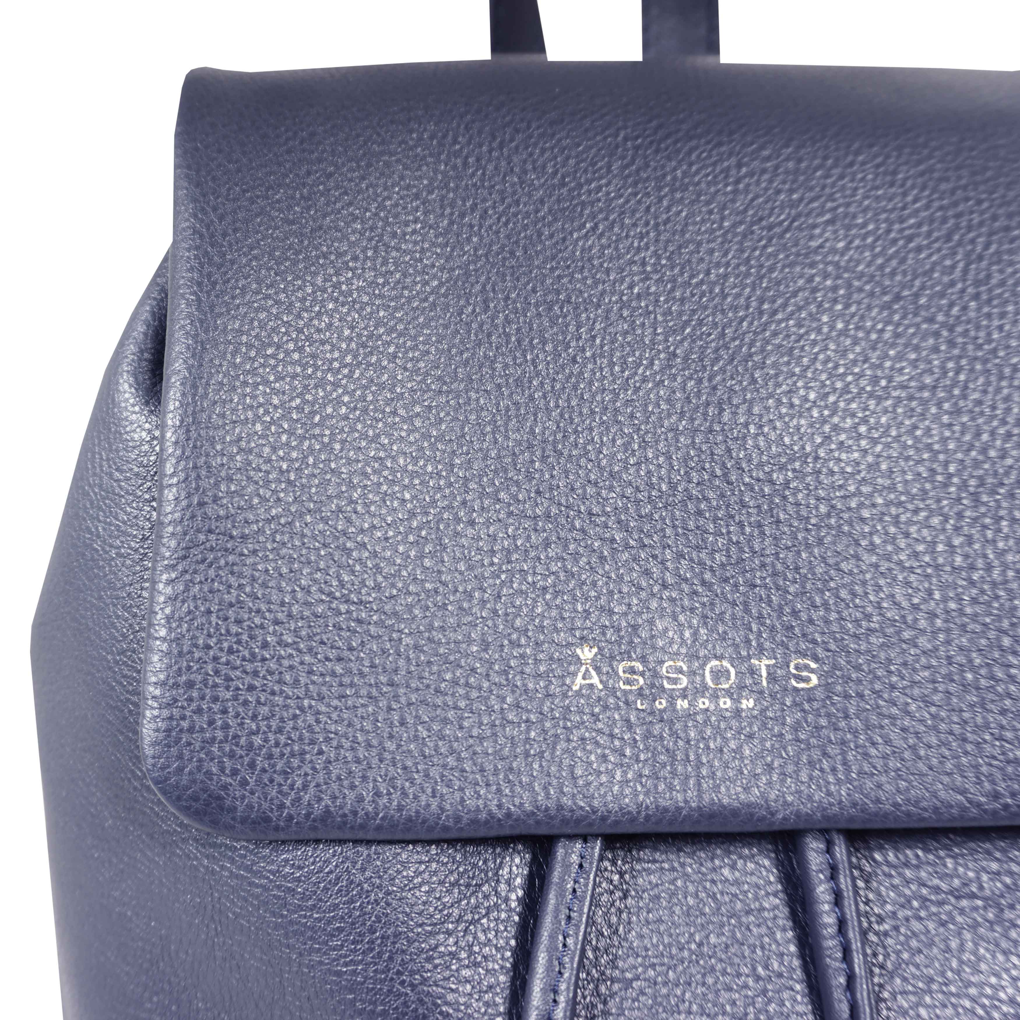 'GRACE' Navy Full Grain Leather Flap-over Backpack