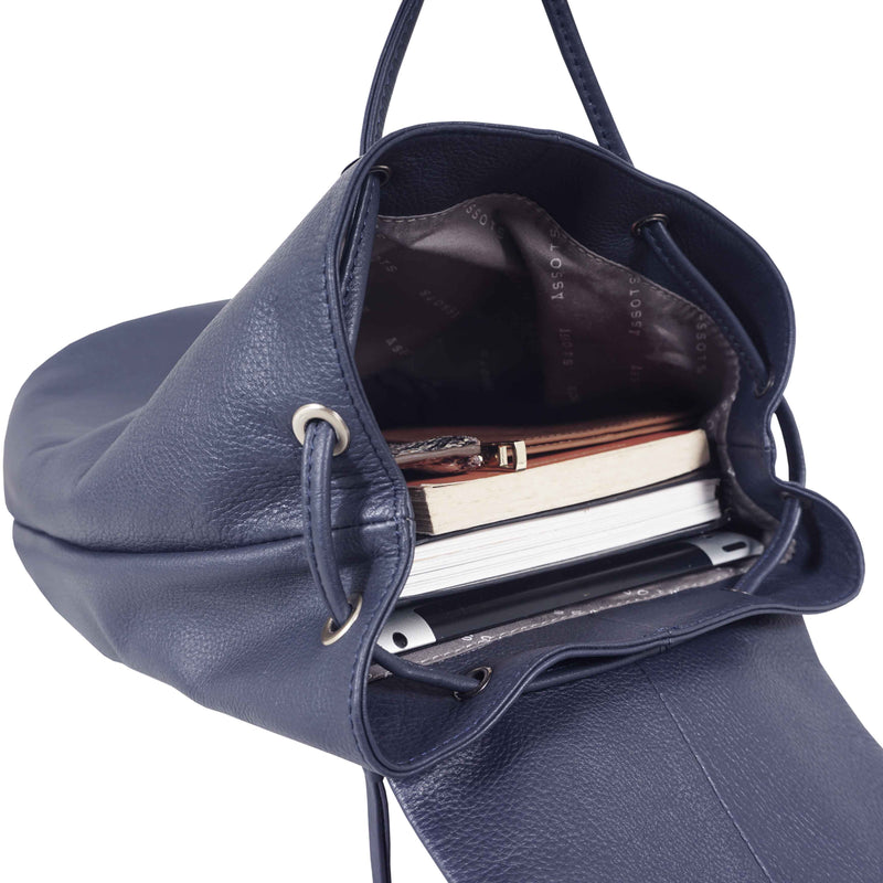 'GRACE' Navy Full Grain Leather Flap-over Backpack