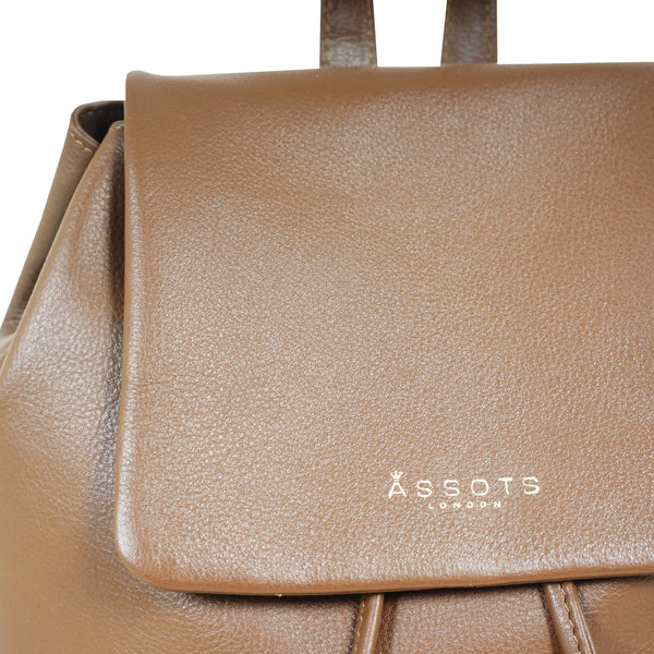 'GRACE' Tan Full Grain Leather Flap-over Backpack